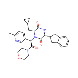 Cc1ccc([C@H](C(=O)N2CCOCC2)N2C(=O)[C@@H](C3Cc4ccccc4C3)NC(=O)[C@H]2CC2CC2)cn1 ZINC000084709991