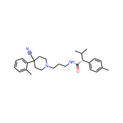 Cc1ccc([C@H](C(=O)NCCCN2CCC(C#N)(c3ccccc3C)CC2)C(C)C)cc1 ZINC000029391344