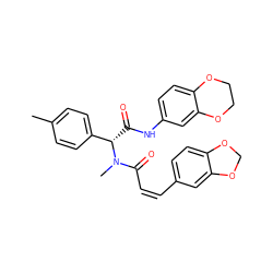 Cc1ccc([C@H](C(=O)Nc2ccc3c(c2)OCCO3)N(C)C(=O)/C=C\c2ccc3c(c2)OCO3)cc1 ZINC000020108291