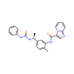 Cc1ccc([C@H](C)NC(=O)Nc2ccccc2)cc1NC(=O)c1cnc2ccccn12 ZINC000220958414