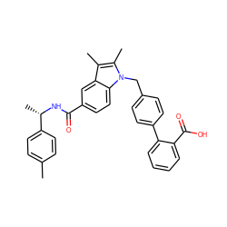 Cc1ccc([C@H](C)NC(=O)c2ccc3c(c2)c(C)c(C)n3Cc2ccc(-c3ccccc3C(=O)O)cc2)cc1 ZINC000199633593