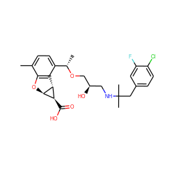 Cc1ccc([C@H](C)OC[C@H](O)CNC(C)(C)Cc2ccc(Cl)c(F)c2)c2c1O[C@H]1[C@H]2[C@H]1C(=O)O ZINC000653829288