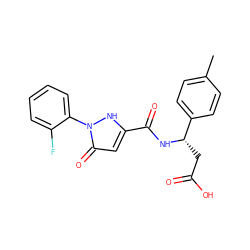 Cc1ccc([C@H](CC(=O)O)NC(=O)c2cc(=O)n(-c3ccccc3F)[nH]2)cc1 ZINC000095556182