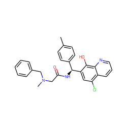 Cc1ccc([C@H](NC(=O)CN(C)Cc2ccccc2)c2cc(Cl)c3cccnc3c2O)cc1 ZINC000040899980