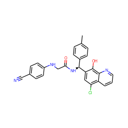 Cc1ccc([C@H](NC(=O)CNc2ccc(C#N)cc2)c2cc(Cl)c3cccnc3c2O)cc1 ZINC000040899167