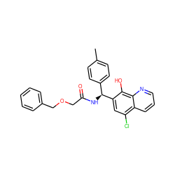 Cc1ccc([C@H](NC(=O)COCc2ccccc2)c2cc(Cl)c3cccnc3c2O)cc1 ZINC000040919059