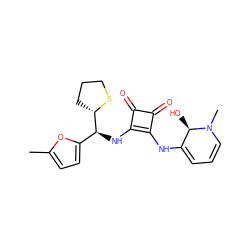 Cc1ccc([C@H](Nc2c(NC3=CC=CN(C)[C@@H]3O)c(=O)c2=O)[C@@H]2CCCS2)o1 ZINC001772645020