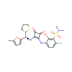 Cc1ccc([C@H](Nc2c(Nc3ccc(Cl)c(S(=O)(=O)N(C)C)c3O)c(=O)c2=O)[C@@H]2CCCS2)o1 ZINC000207389102