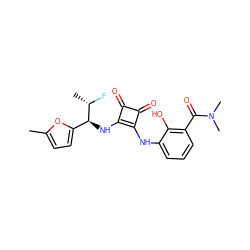 Cc1ccc([C@H](Nc2c(Nc3cccc(C(=O)N(C)C)c3O)c(=O)c2=O)[C@H](C)F)o1 ZINC000101176611