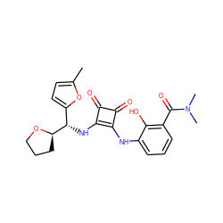 Cc1ccc([C@H](Nc2c(Nc3cccc(C(=O)N(C)C)c3O)c(=O)c2=O)[C@H]2CCCO2)o1 ZINC000207389289