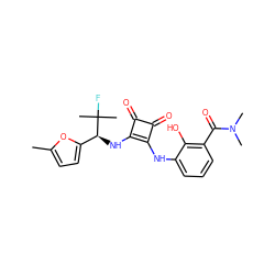 Cc1ccc([C@H](Nc2c(Nc3cccc(C(=O)N(C)C)c3O)c(=O)c2=O)C(C)(C)F)o1 ZINC000101176816