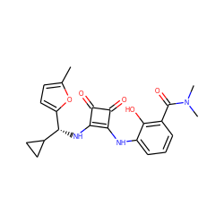 Cc1ccc([C@H](Nc2c(Nc3cccc(C(=O)N(C)C)c3O)c(=O)c2=O)C2CC2)o1 ZINC000101109903