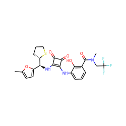 Cc1ccc([C@H](Nc2c(Nc3cccc(C(=O)N(C)CC(F)(F)F)c3O)c(=O)c2=O)[C@@H]2CCCS2)o1 ZINC000207381609