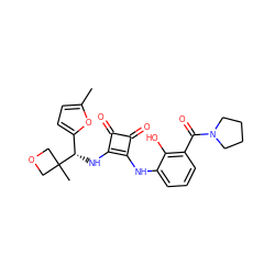 Cc1ccc([C@H](Nc2c(Nc3cccc(C(=O)N4CCCC4)c3O)c(=O)c2=O)C2(C)COC2)o1 ZINC000207330217