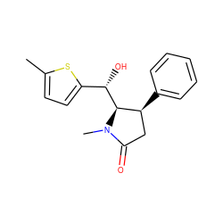 Cc1ccc([C@H](O)[C@H]2[C@@H](c3ccccc3)CC(=O)N2C)s1 ZINC000028463363