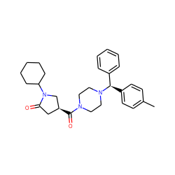 Cc1ccc([C@H](c2ccccc2)N2CCN(C(=O)[C@H]3CC(=O)N(C4CCCCC4)C3)CC2)cc1 ZINC000014959421