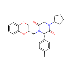 Cc1ccc([C@H]2C(=O)N(C3CCCC3)CC(=O)N2C[C@H]2COc3ccccc3O2)cc1 ZINC000003039763