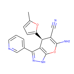 Cc1ccc([C@H]2C(C#N)=C(N)Oc3[nH]nc(-c4cccnc4)c32)o1 ZINC000005818371