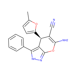 Cc1ccc([C@H]2C(C#N)=C(N)Oc3n[nH]c(-c4ccccc4)c32)o1 ZINC000005118764