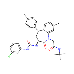 Cc1ccc([C@H]2C[C@@H](NC(=O)Nc3cccc(Cl)c3)C(=O)N(CC(=O)NC(C)(C)C)c3cc(C)ccc32)cc1 ZINC000027216308