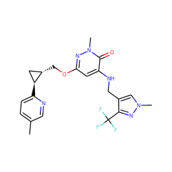 Cc1ccc([C@H]2C[C@@H]2COc2cc(NCc3cn(C)nc3C(F)(F)F)c(=O)n(C)n2)nc1 ZINC000221923778