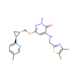 Cc1ccc([C@H]2C[C@@H]2COc2cc(NCc3nc(C)c(C)s3)c(=O)n(C)n2)nc1 ZINC000221915882