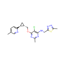 Cc1ccc([C@H]2C[C@@H]2COc2nc(C)nc(NCc3nnc(C)s3)c2Cl)nc1 ZINC000205808110