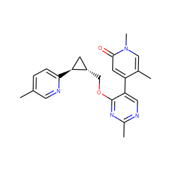 Cc1ccc([C@H]2C[C@@H]2COc2nc(C)ncc2-c2cc(=O)n(C)cc2C)nc1 ZINC000209442468