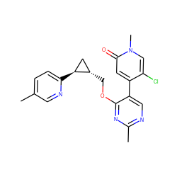 Cc1ccc([C@H]2C[C@@H]2COc2nc(C)ncc2-c2cc(=O)n(C)cc2Cl)nc1 ZINC000209429173