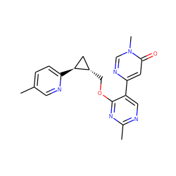 Cc1ccc([C@H]2C[C@@H]2COc2nc(C)ncc2-c2cc(=O)n(C)cn2)nc1 ZINC000209436430