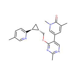 Cc1ccc([C@H]2C[C@@H]2COc2nc(C)ncc2-c2cc(C)c(=O)n(C)c2)nc1 ZINC000209435121