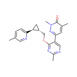 Cc1ccc([C@H]2C[C@@H]2COc2nc(C)ncc2-c2cc(C)c(=O)n(C)n2)nc1 ZINC000209443646