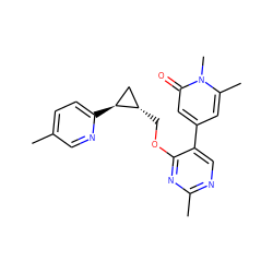 Cc1ccc([C@H]2C[C@@H]2COc2nc(C)ncc2-c2cc(C)n(C)c(=O)c2)nc1 ZINC000209439443