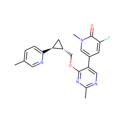 Cc1ccc([C@H]2C[C@@H]2COc2nc(C)ncc2-c2cc(F)c(=O)n(C)c2)nc1 ZINC000222629813