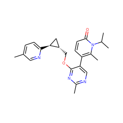 Cc1ccc([C@H]2C[C@@H]2COc2nc(C)ncc2-c2ccc(=O)n(C(C)C)c2C)nc1 ZINC000222636287