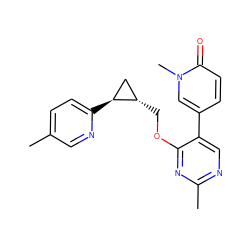 Cc1ccc([C@H]2C[C@@H]2COc2nc(C)ncc2-c2ccc(=O)n(C)c2)nc1 ZINC000222635322