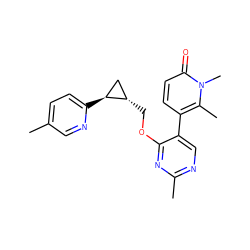 Cc1ccc([C@H]2C[C@@H]2COc2nc(C)ncc2-c2ccc(=O)n(C)c2C)nc1 ZINC000222636000