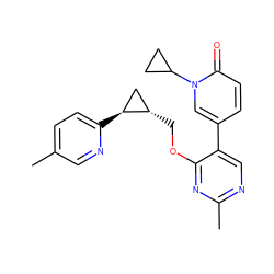 Cc1ccc([C@H]2C[C@@H]2COc2nc(C)ncc2-c2ccc(=O)n(C3CC3)c2)nc1 ZINC000209432469