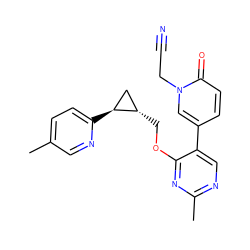 Cc1ccc([C@H]2C[C@@H]2COc2nc(C)ncc2-c2ccc(=O)n(CC#N)c2)nc1 ZINC000222634981