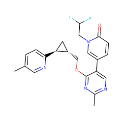 Cc1ccc([C@H]2C[C@@H]2COc2nc(C)ncc2-c2ccc(=O)n(CC(F)F)c2)nc1 ZINC000209435215