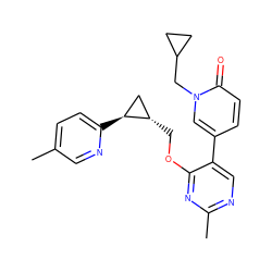 Cc1ccc([C@H]2C[C@@H]2COc2nc(C)ncc2-c2ccc(=O)n(CC3CC3)c2)nc1 ZINC000209436336