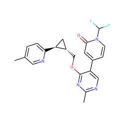 Cc1ccc([C@H]2C[C@@H]2COc2nc(C)ncc2-c2ccn(C(F)F)c(=O)c2)nc1 ZINC000209427290