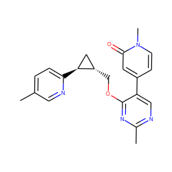 Cc1ccc([C@H]2C[C@@H]2COc2nc(C)ncc2-c2ccn(C)c(=O)c2)nc1 ZINC000209441003