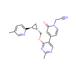 Cc1ccc([C@H]2C[C@@H]2COc2nc(C)ncc2-c2ccn(CC#N)c(=O)c2)nc1 ZINC000209427090