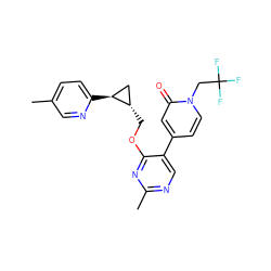 Cc1ccc([C@H]2C[C@@H]2COc2nc(C)ncc2-c2ccn(CC(F)(F)F)c(=O)c2)nc1 ZINC000209428355