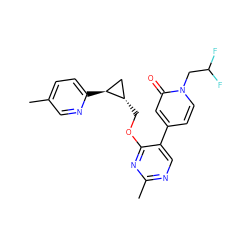 Cc1ccc([C@H]2C[C@@H]2COc2nc(C)ncc2-c2ccn(CC(F)F)c(=O)c2)nc1 ZINC000209428306