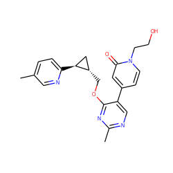 Cc1ccc([C@H]2C[C@@H]2COc2nc(C)ncc2-c2ccn(CCO)c(=O)c2)nc1 ZINC000222632216