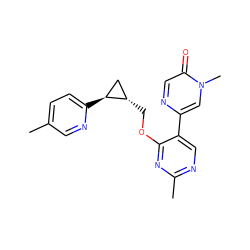 Cc1ccc([C@H]2C[C@@H]2COc2nc(C)ncc2-c2cn(C)c(=O)cn2)nc1 ZINC000209443599