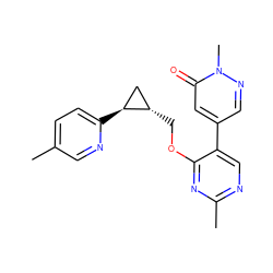 Cc1ccc([C@H]2C[C@@H]2COc2nc(C)ncc2-c2cnn(C)c(=O)c2)nc1 ZINC000222631543