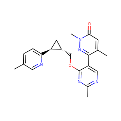 Cc1ccc([C@H]2C[C@@H]2COc2nc(C)ncc2-c2nn(C)c(=O)cc2C)nc1 ZINC000222633302